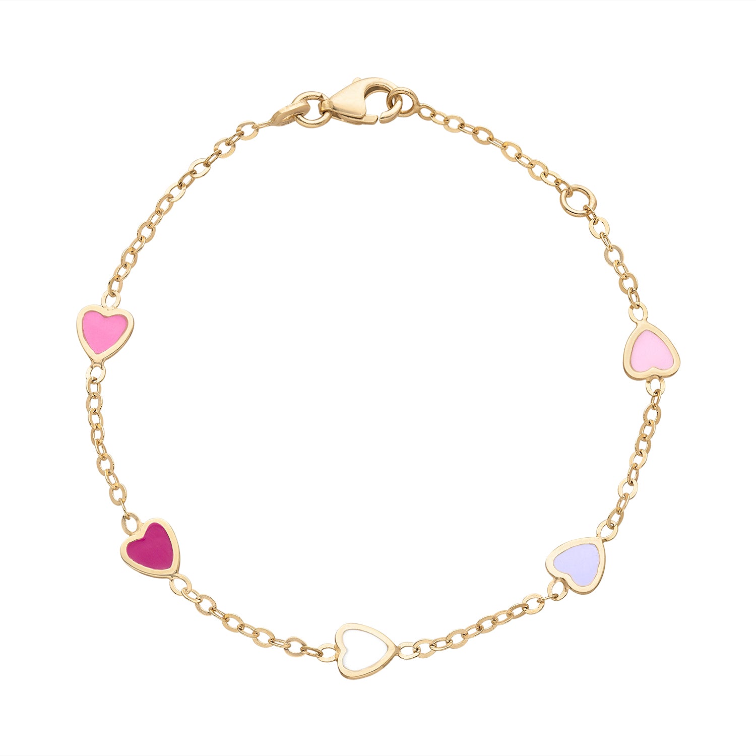 Multi Color Pink Enamel Flat Heart Bracelet